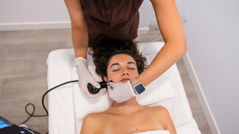 Facial radiofrequency treatment session at Dr. Tatiana Leal medical clinic Bogotá